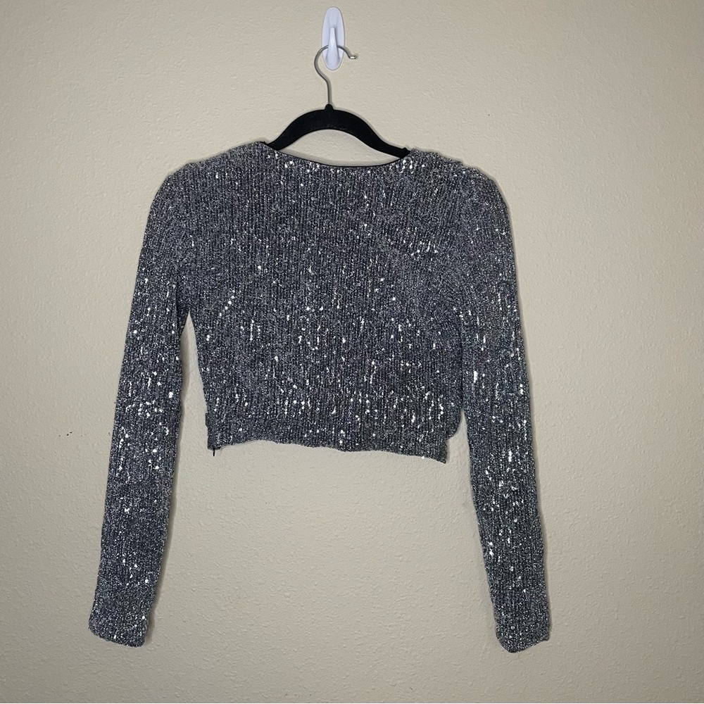 ZARA Silver Sequin Crop Top - Picture 6 of 6